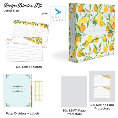 Recipe Binder 8.5x11 3 Ring Kit (Oranges & Lemons)