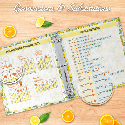 Recipe Binder 8.5x11 3 Ring Kit (Oranges & Lemons)