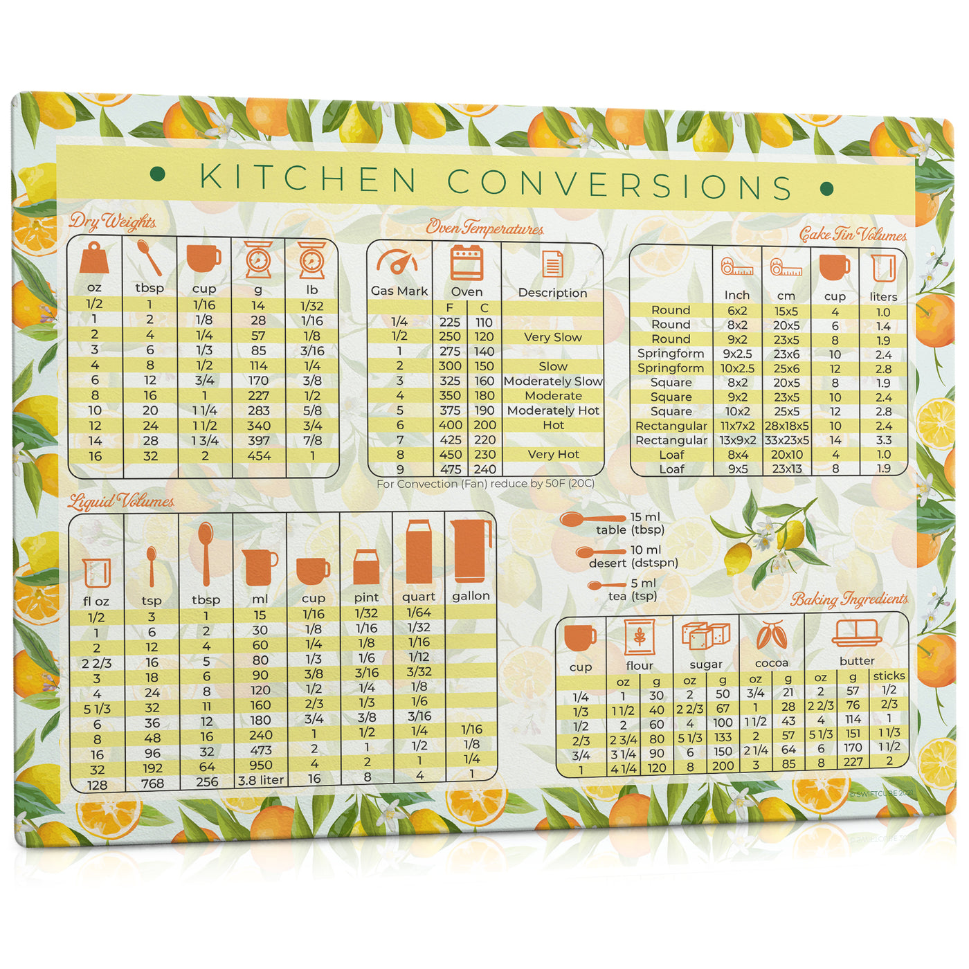 Kitchen Conversion Chart Magnet, 11 x 8.5 (Oranges & Lemons