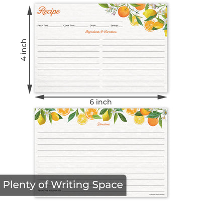 4x6 Recipe Cards Double Sided (60 Count) - Oranges & Lemons