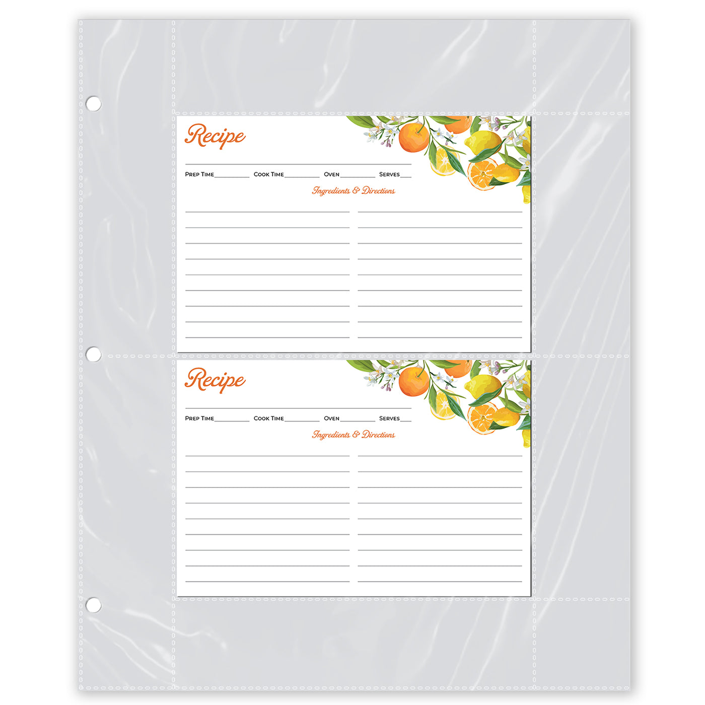 Recipe Card Protectors for 3 Ring Binders 8.5"x11" (30 Pack)