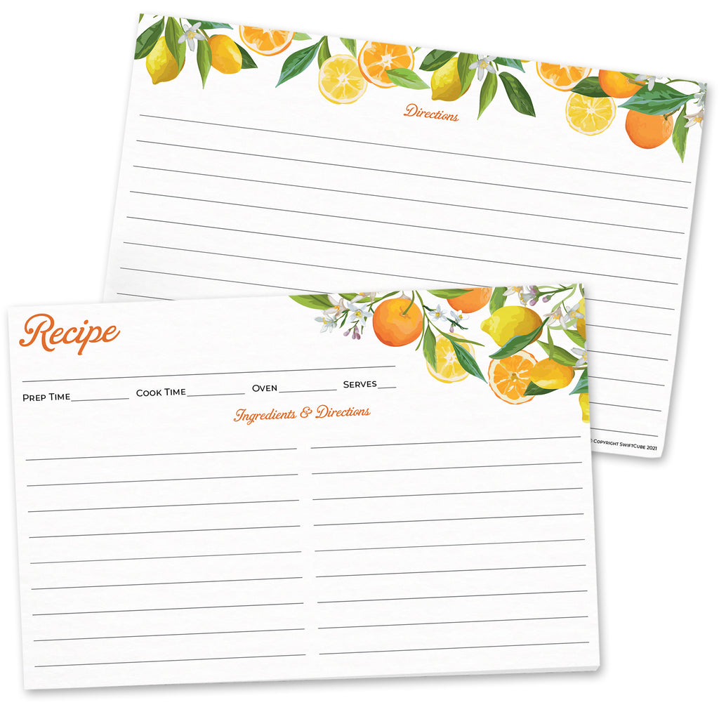 4x6 Recipe Cards Double Sided (60 Count) - Oranges & Lemons